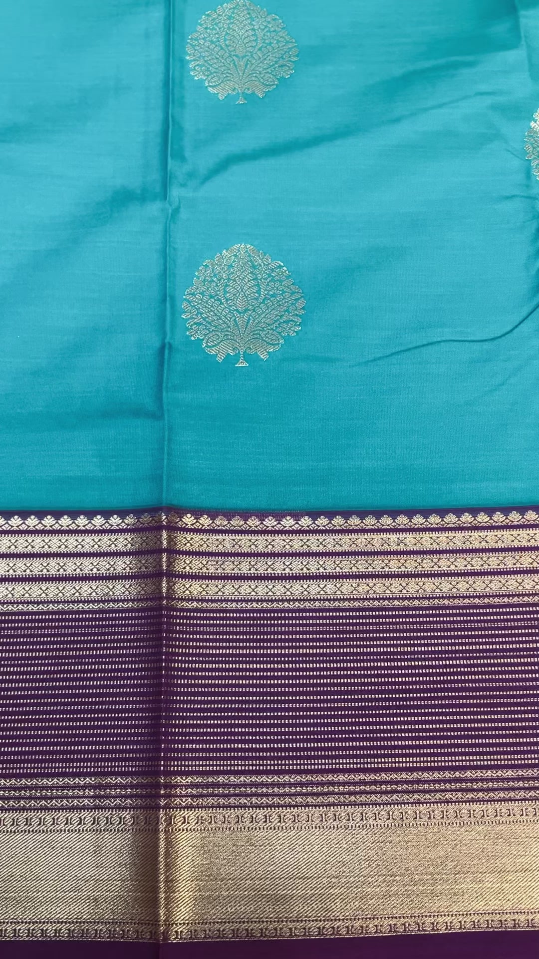 Blue Semi Kanjeevaram Silk Saree with Vintage Border