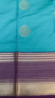 Blue Semi Kanjeevaram Silk Saree with Vintage Border