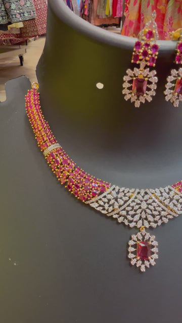 Ruby Stones Party Wear CZ Necklace Set - Cubic Zirconia Jewelry