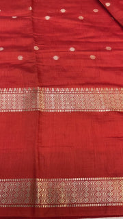 Rust orange Handloom saree with stitched blouse