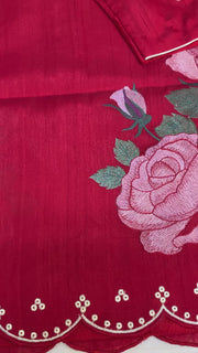 Red Tussar saree with stitched Blouse