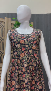 Women’s Blue Pure Cotton Summer Frock/ 44 | Sleeveless 'S Casual Wear Kurti