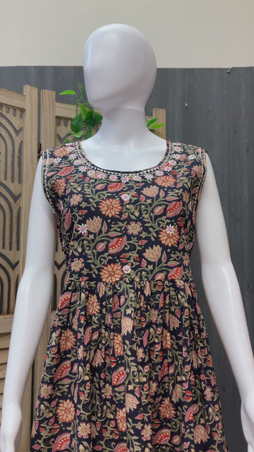 Blue Pure Cotton Summer Frock/Kurti Size 40-44 | Sleeveless Women's Casual Wear