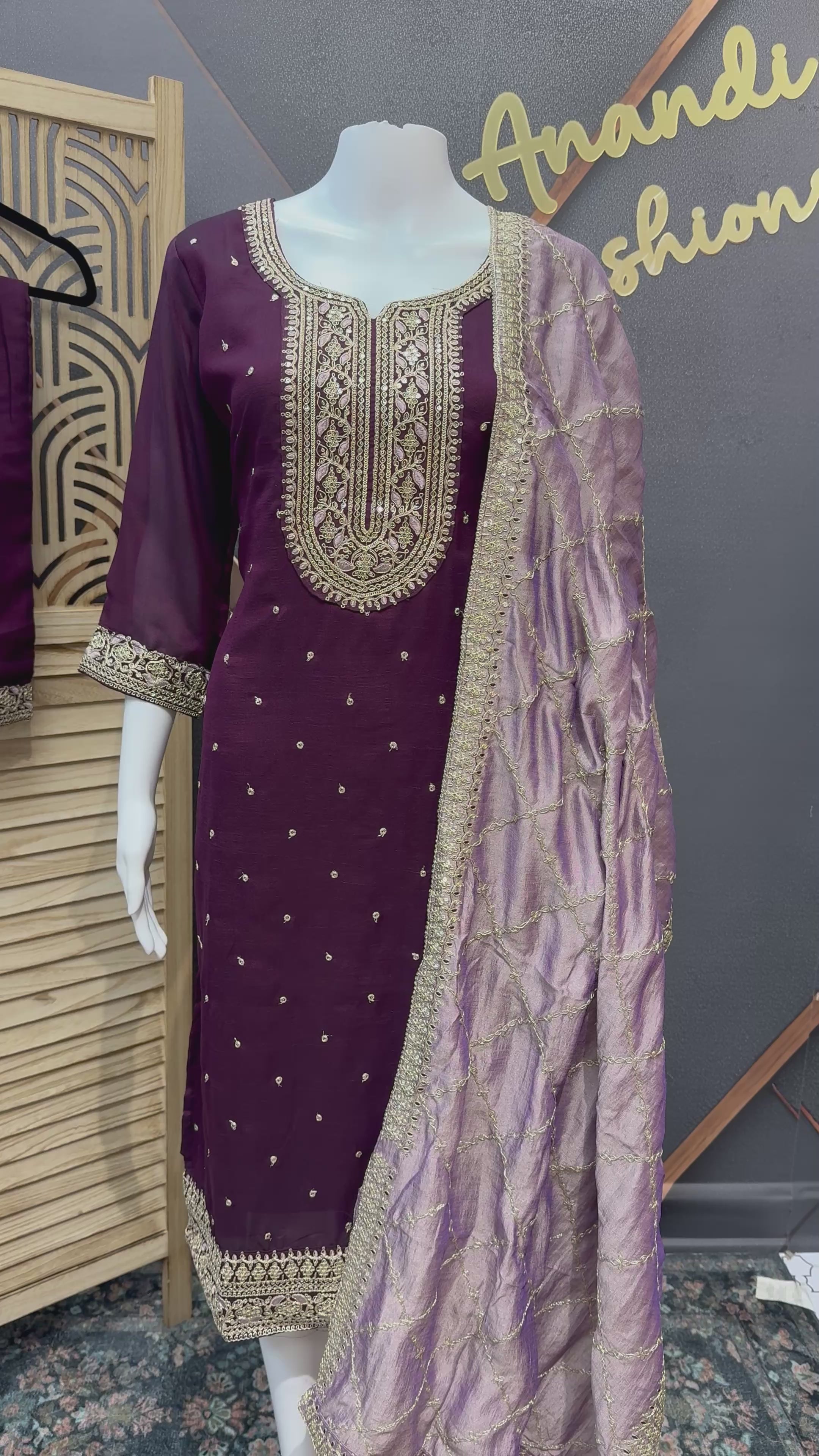 Wine Color-Party Wear Kurti set- Size 38/40