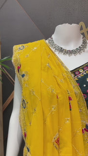 Teal Blue Garba Silk Chaniya Choli with Mirrors