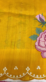 Yellow Tussar Silk saree with Stitched Blouse