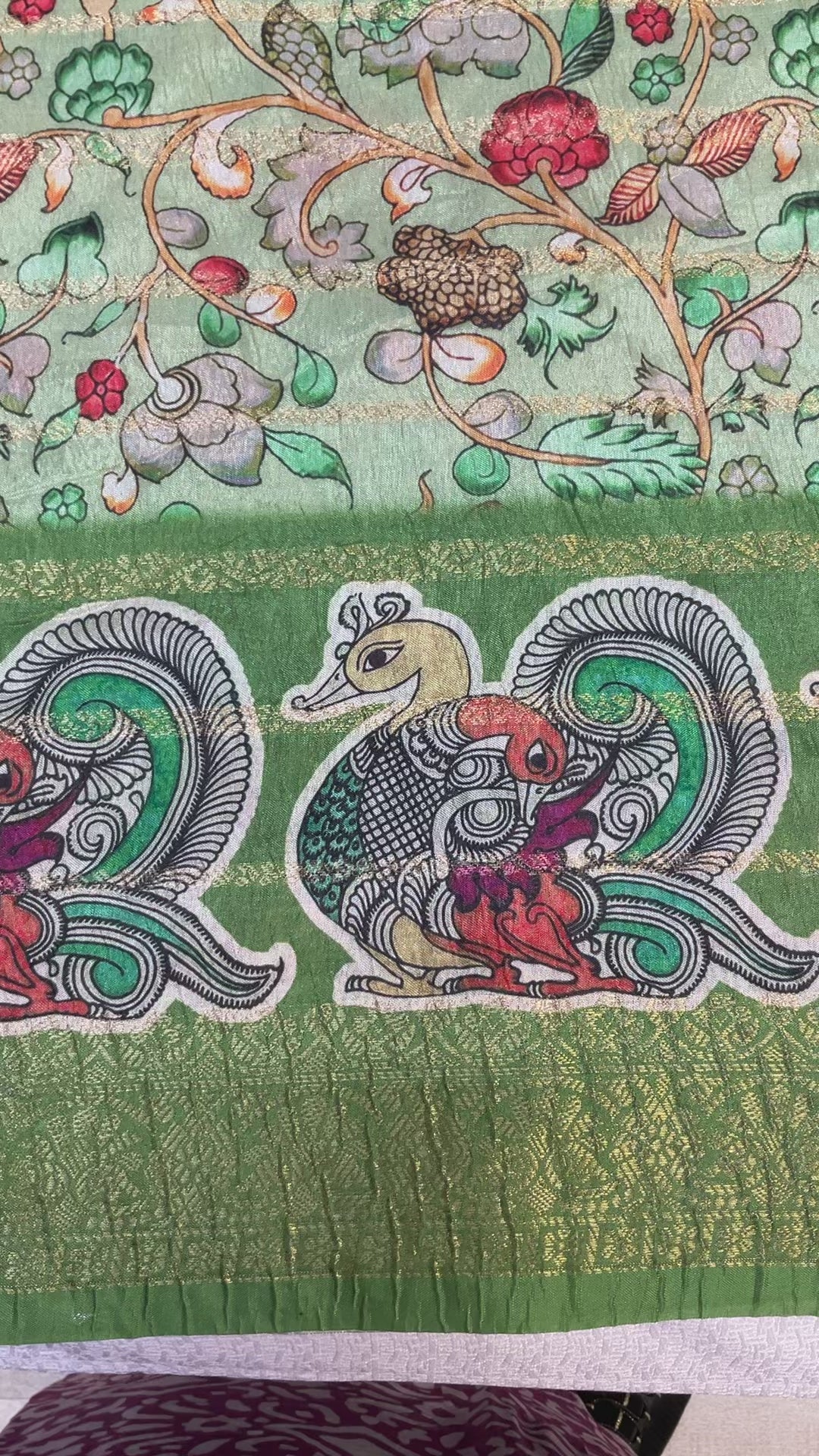 Fancy - Crushed Green Kalamkari saree