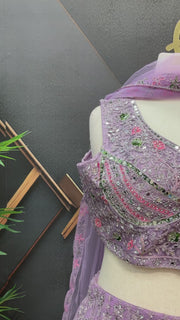 Plus Size Heavy Work Purple Lehenga Set Net Fabric