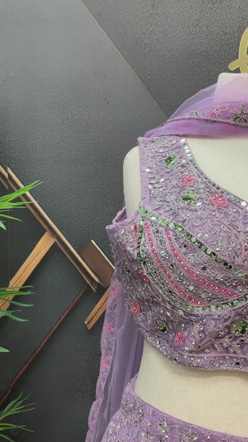 Plus Size Heavy Work Purple Lehenga Set - Net Fabric Party & Wedding Wear