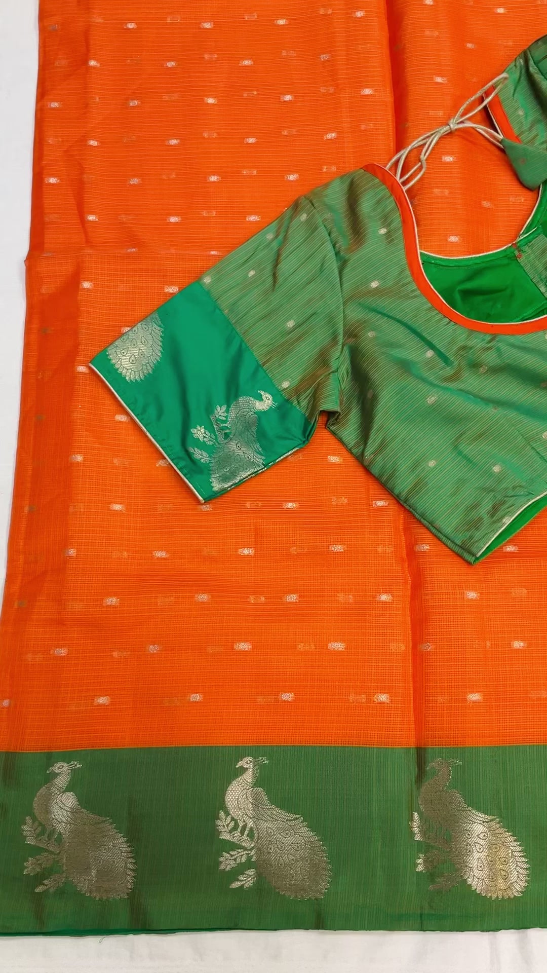 Orange Semi Silk saree with stitched blouse