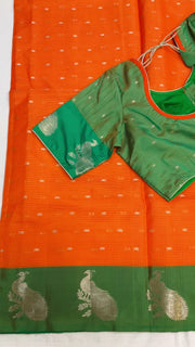 Orange Semi Silk saree with stitched blouse