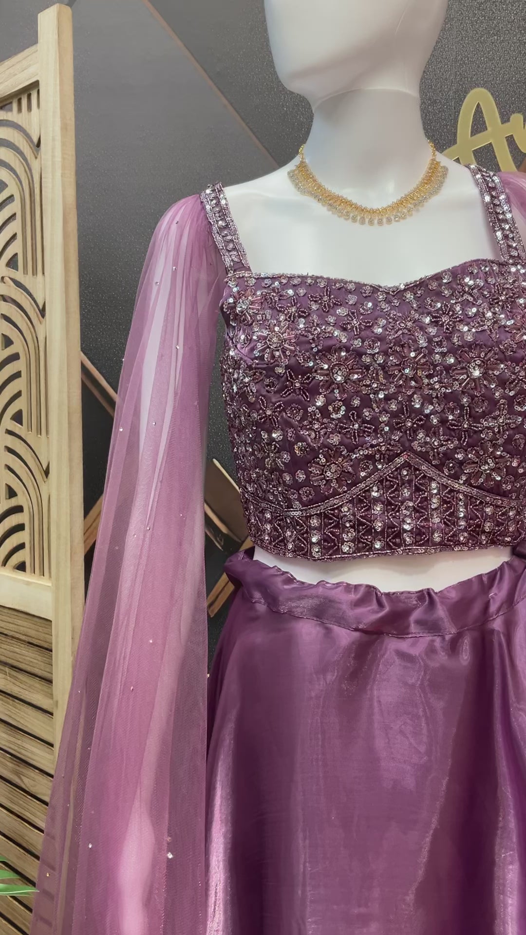 Fancy Satin Silk Lehenga Choli Set - Long Sleeves Party Wear