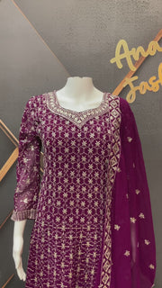 Wine Georgette Anarkali Model Party Wear Kurti set