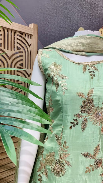 Party Wear Sharara Set Size 36 with Gold Zari Embroidery Work