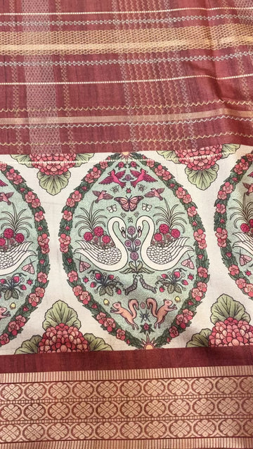 Light Weight Fancy Silk Saree with Animal Design Border - Party Wear