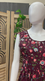 Women’s Wine Cotton Summer Frock/ | Floral Print 'S Casual Wear Kurti