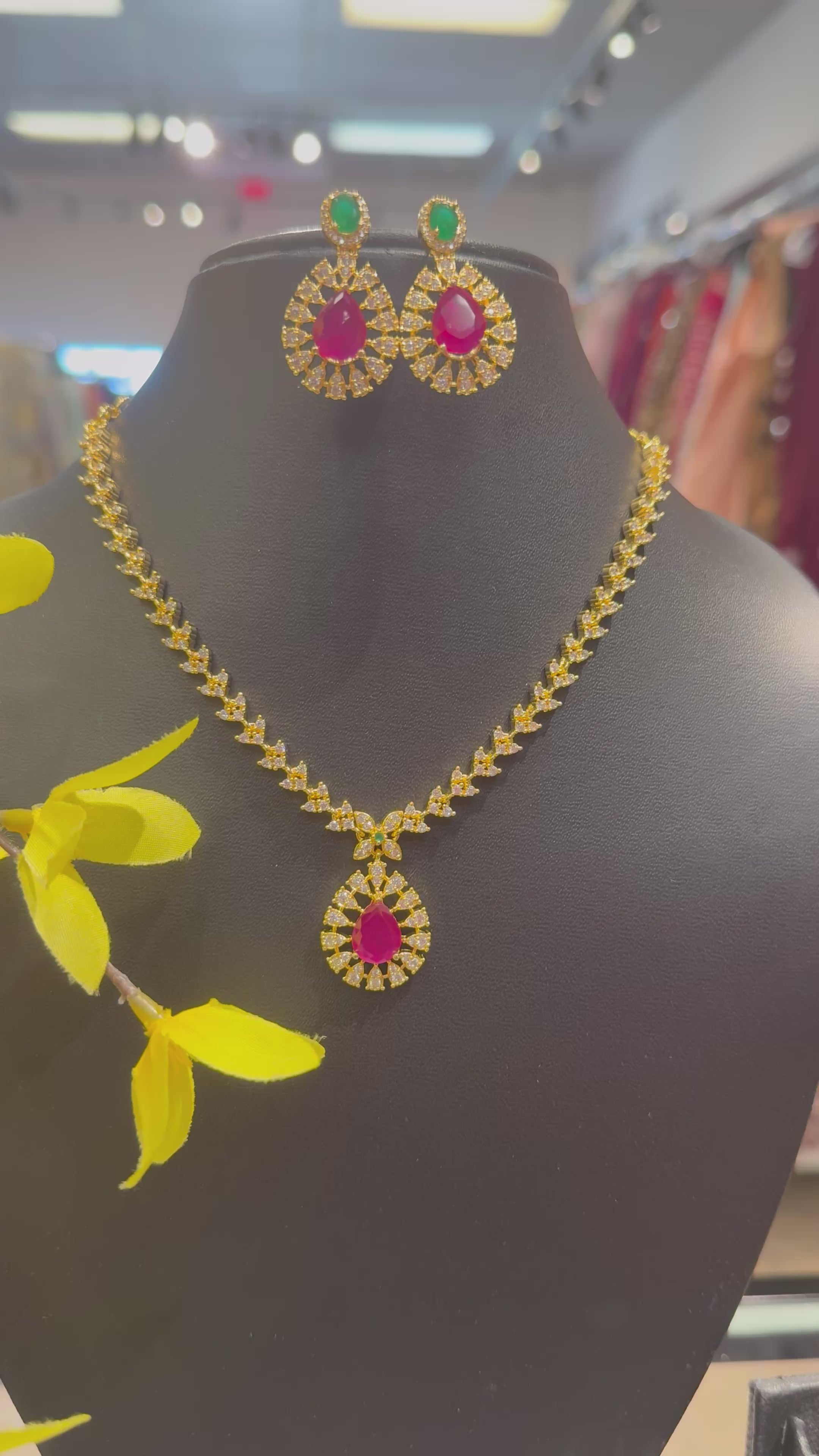 Gold Finish CZ Simple Necklace set