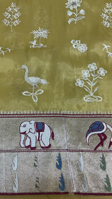 Orangza Tissue Saree with Embroidery Work & Stitched Blouse