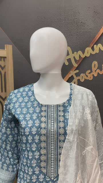 Blue - Cotton Chikankari Kurti sets