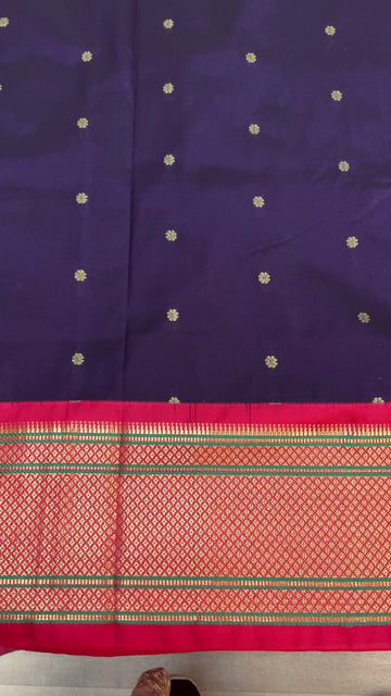 Violet & Pink Narayana Pet Semi Silk Saree with Paithani Pallu & Stitched Blouse