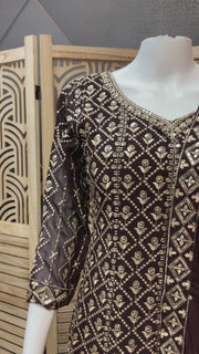 Brown Georgette Anarkali Model Party Wear Kurti set