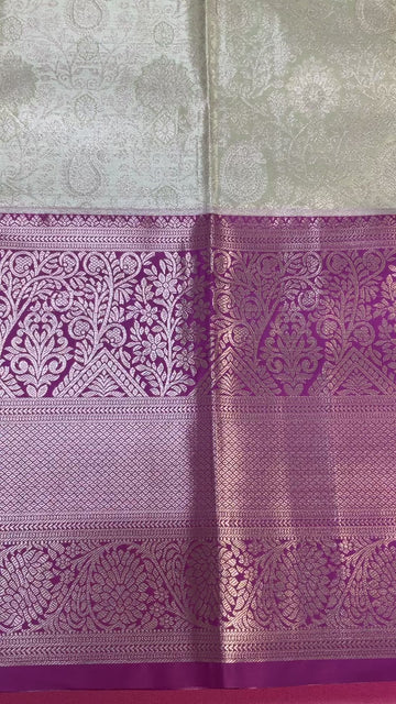 Semi Silk Kanjeevaram Mint Green & Purple Border Saree