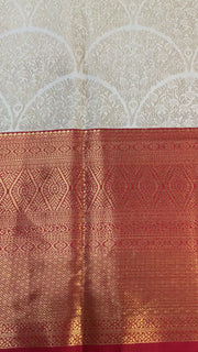 Off White & Red Semi Silk Kanjeevaram Saree
