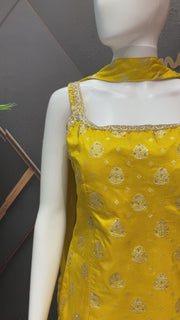 Yellow Benarasi Silk Sleeveless Palazzo Set
