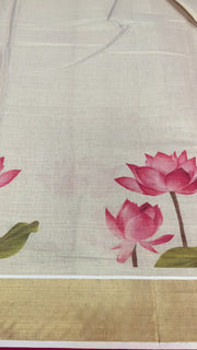 Kerala Set Mundu saree with Lotus Print