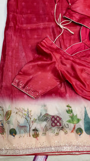 Red Party wear saree with Stitched blouse