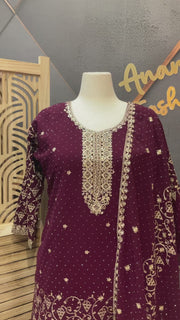 Plus Size Party Wear Wine Sharara set