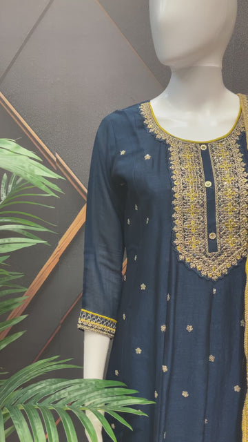 Size 42- Navy Blue Party Wear Lightweight Palazzo sets