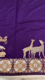Semi Benarasi Saree with Contrast Stitched Blouse - Premium Quality