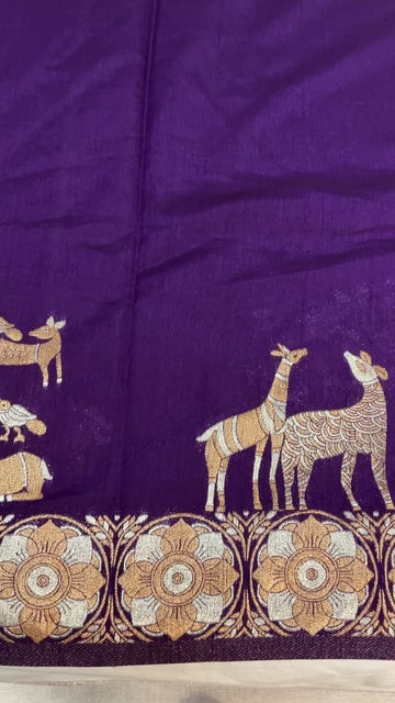 Semi Benarasi Saree with Contrast Stitched Blouse - Premium Quality