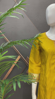 Women’s Mustard Yellow Roman Silk with Digital Print Dupatta Kurti Set