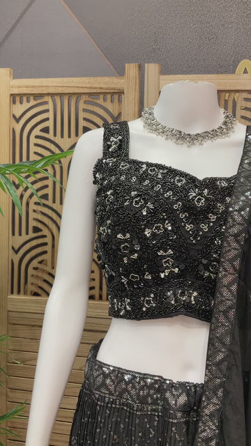 Black Designer Lehenga Set with Sequin Work - Georgette Party & Wedding Wear