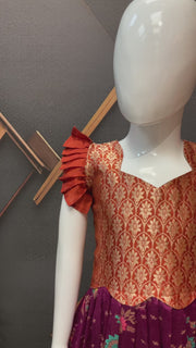 Wine & Orange color Little Girls Benarasi Long dress