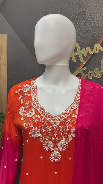 Designer Sharara set - Orange & Pink