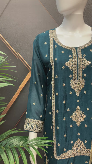 Peacock Blue Party Wear Palazzo Set - Elegant Ethnic Wear