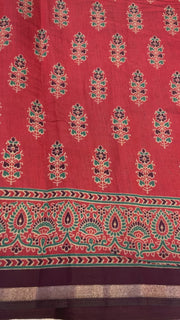 Soft and Lightweight Ajrakh Print Sarees with Stitched Blouse Fall Pico Done Saree with Stitched Blouse