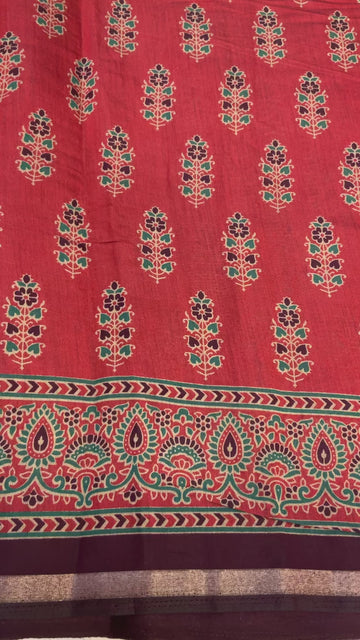 Soft and Lightweight Ajrakh Print Sarees with stitched blouse - fall pico done