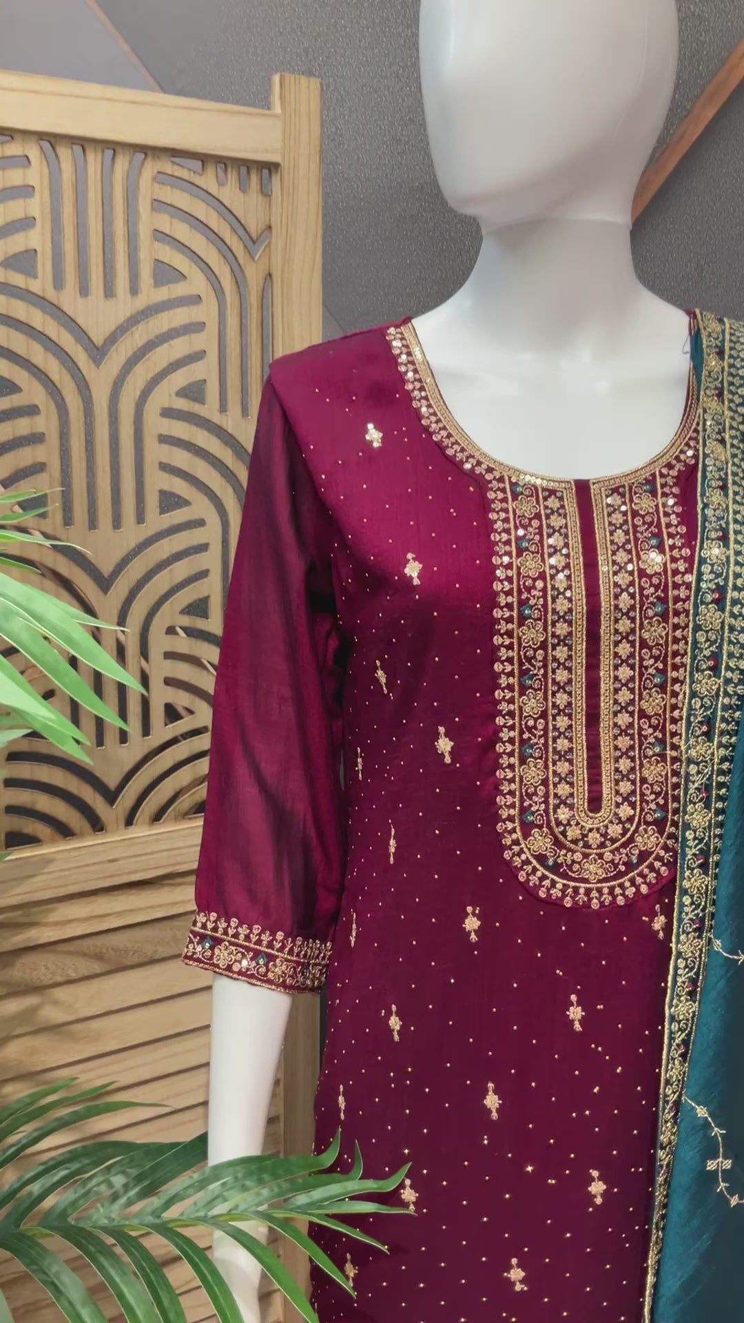 Wine Color- Party Wear Chudidhar/Kurti set