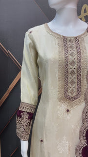 Half White & Wine Benarasi Kurti set