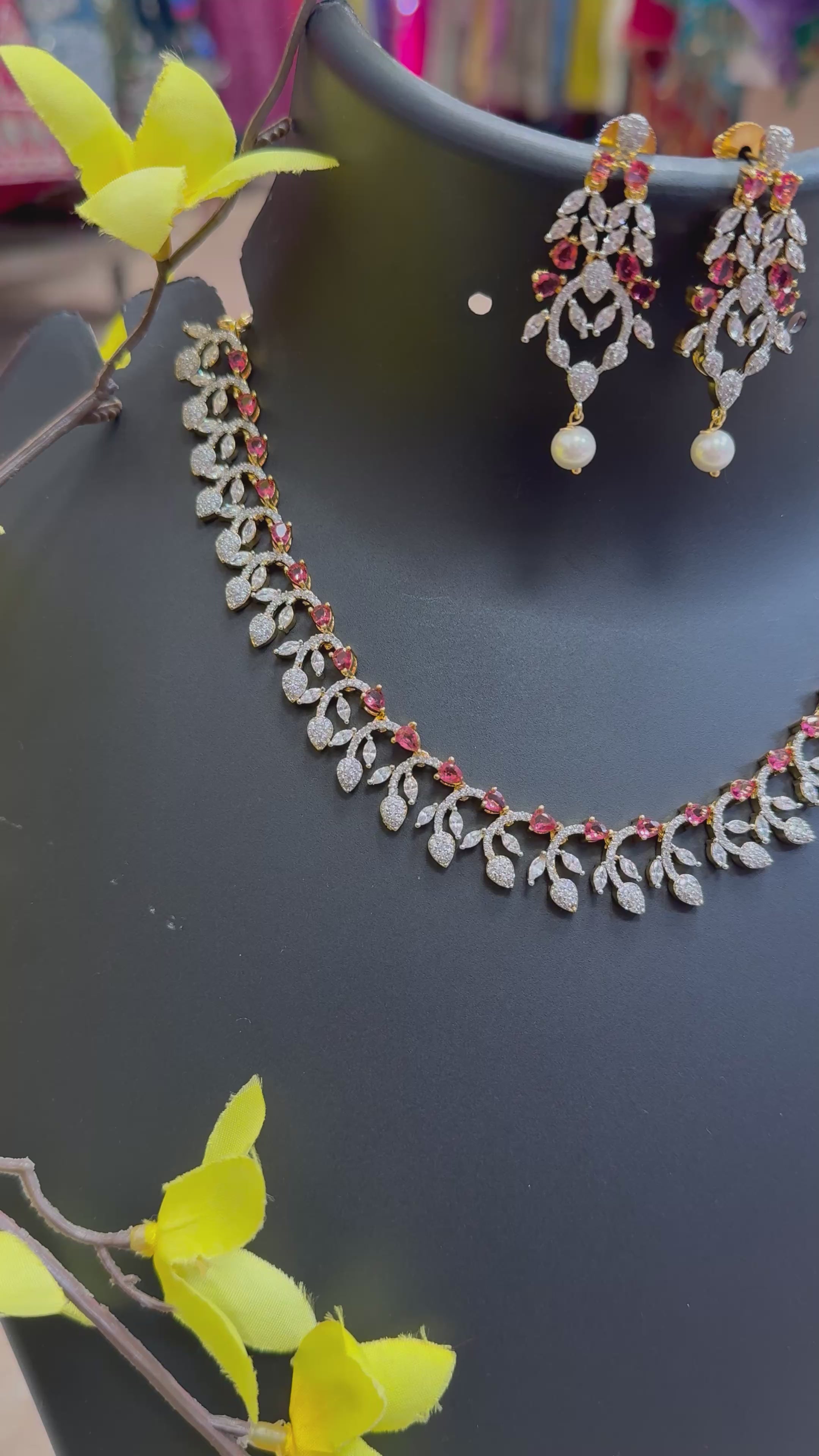Party Wear CZ Necklace Set with Red Stones