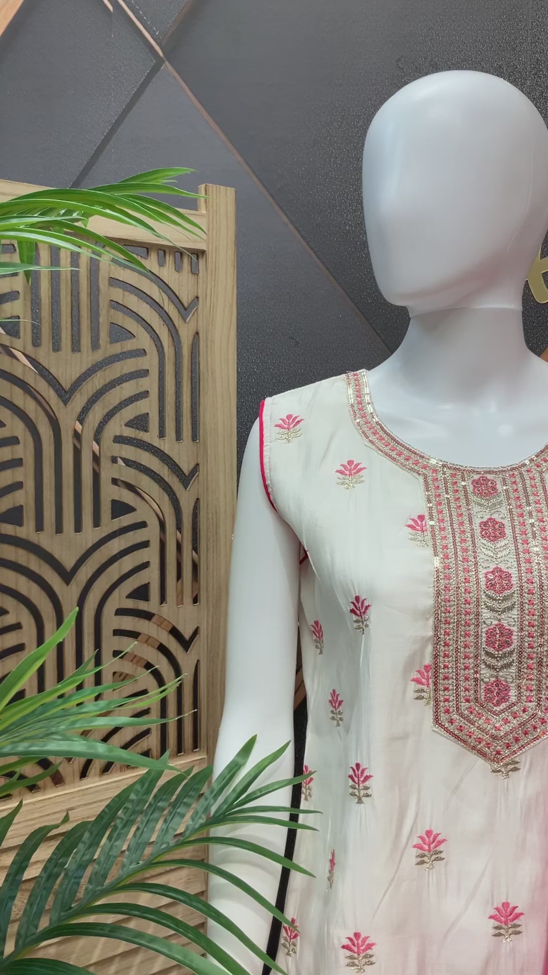 Half white raw silk kurti set