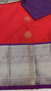 Semi Silk Red with Work Stitched Blouse Embroidered Kanjeevaram Saree