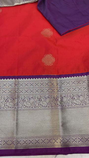Semi Silk Red Saree with Work Stitched Blouse
