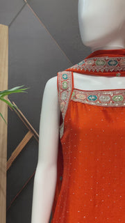Orange Party wear Sleeveless Kurti set
