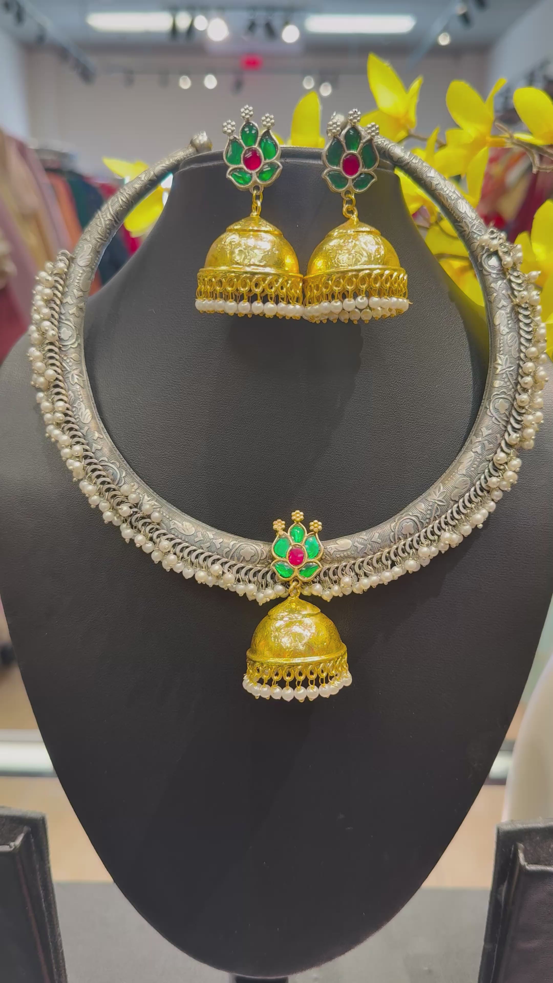 Dual Tone German Silver Necklace set with Jadav Kundan
