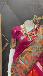 Orange & Pink Silk Kota Half Saree set